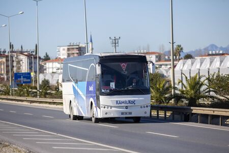 ANTALYA / TURKEY - JANUARY 22, 2020: Turkish bus drives on a street in Antalyaのeditorial素材