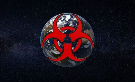 Planet with a biohazard sign in the universeの写真素材