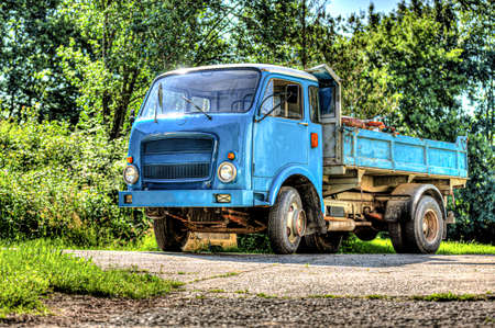 Blue italian truck stands on a streetのeditorial素材