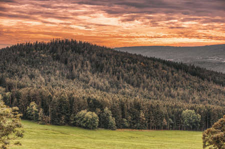 Beautiful landscape sunset scene over german Bavariaの写真素材