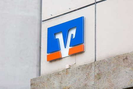 PASSAU / GERMANY - NOVEMBER 8, 2020: Branch logo of german Volksbank.のeditorial素材