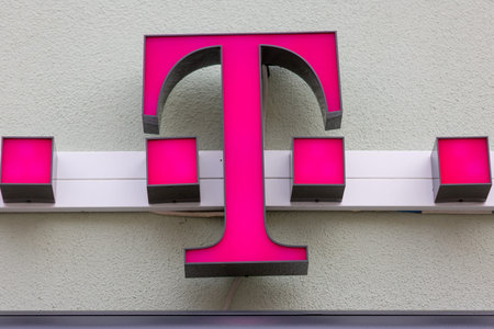 PASSAU / GERMANY - NOVEMBER 8, 2020: Branch logo of Deutsche Telekom. Deutsche Telekom AG is a...