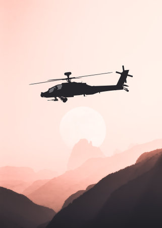 American attack helicopter black silhouette in flightの写真素材