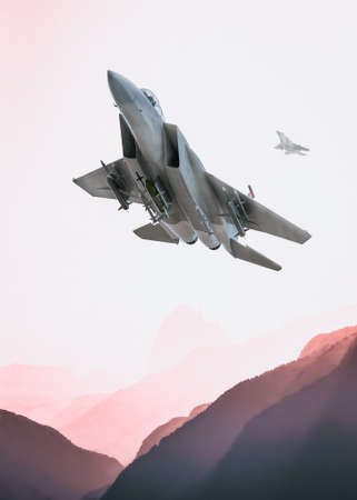 American air superiority fighter in flightの写真素材