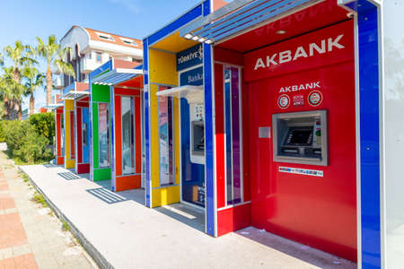 Antalya, Turkey - January 18, 2020: Automated teller machine, atm from turkish bank akbank on a street in antalya, turkey.のeditorial素材