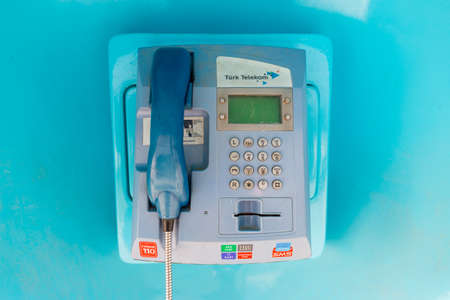 Antalya, Turkey - January 18, 2020: Tuerk telekom telephone cell in Antalya, Turkey.のeditorial素材