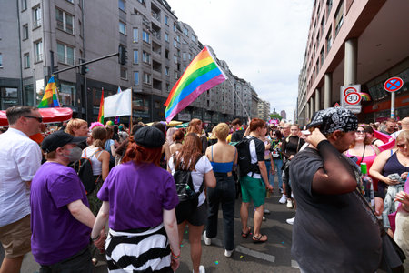 Berlin, Berlin/Germany - 07/23/2022: Christopher Street Day Parade. CSD is an annual European LGBTQ+ celebration and demonstration against discrimination and exclusion.のeditorial素材