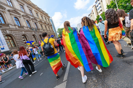 Berlin, Berlin/Germany - 07/23/2022: Christopher Street Day Parade. CSD is an annual European LGBTQ+ celebration and demonstration against discrimination and exclusion.のeditorial素材
