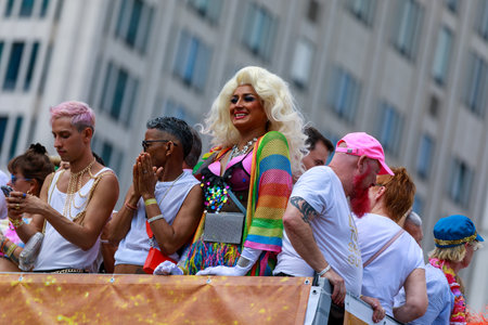 Berlin, Berlin/Germany - 07/23/2022: Christopher Street Day Parade. CSD is an annual European LGBTQ+ celebration and demonstration against discrimination and exclusion.のeditorial素材