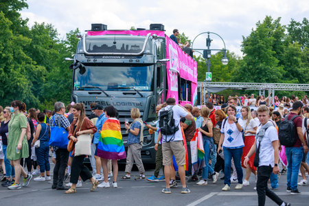 Berlin, Berlin/Germany - 07/23/2022: Christopher Street Day Parade. CSD is an annual European LGBTQ+ celebration and demonstration against discrimination and exclusion.のeditorial素材