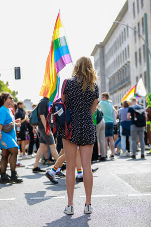 Berlin, Berlin/Germany - 07/23/2022: Christopher Street Day Parade. CSD is an annual European LGBTQ+ celebration and demonstration against discrimination and exclusion.のeditorial素材