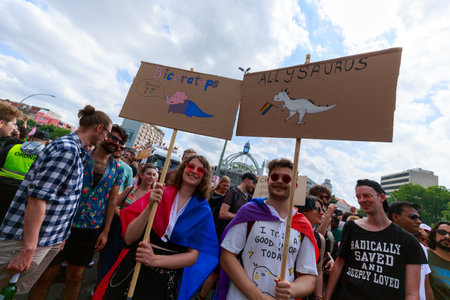 Berlin, Berlin/Germany - 07/23/2022: Christopher Street Day Parade. CSD is an annual European LGBTQ+ celebration and demonstration against discrimination and exclusion.のeditorial素材
