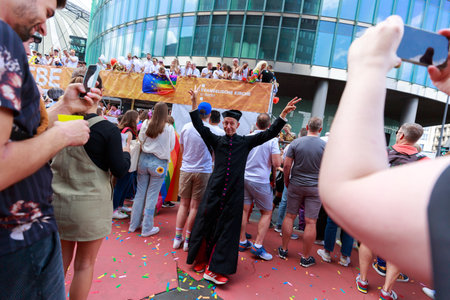 Berlin, Berlin/Germany - 07/23/2022: Christopher Street Day Parade. CSD is an annual European LGBTQ+ celebration and demonstration against discrimination and exclusion.のeditorial素材