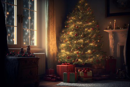 A beautiful christmas tree in an apartmentの写真素材