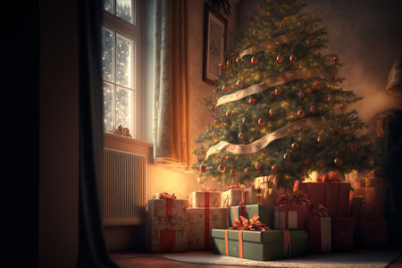 A beautiful christmas tree in an apartmentの写真素材
