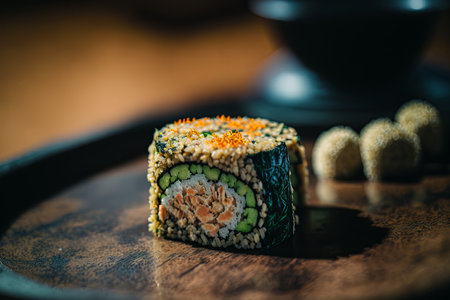 Tasty sushi on a table in a restaurantの写真素材