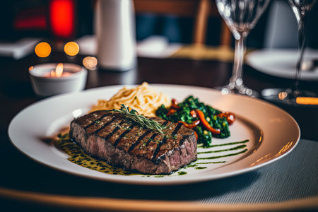 Tasty steaks in a restaurantの写真素材