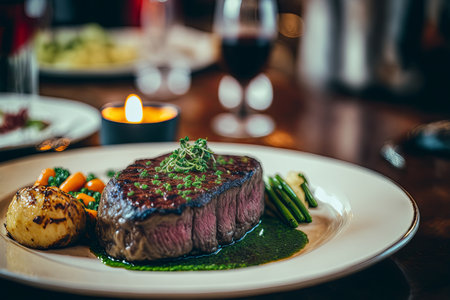 Tasty steaks in a restaurantの写真素材