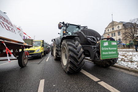 Hannover, Lower Saxony, Germany - January 11, 2024: Farmer protests in Lower Saxony at a large demonstration in Hanover. There are demonstrations against the dismantling of agricultural subsidies.のeditorial素材