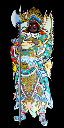 The drawing of Chinese god on the door, Thailand のeditorial素材