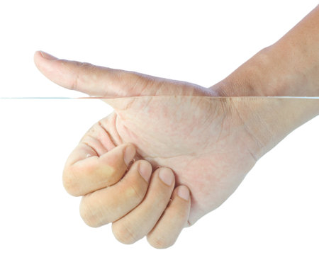 Hand LIKE symbol in water.の写真素材