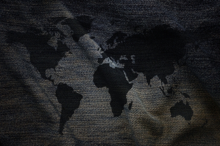 Old world map on jeans の写真素材