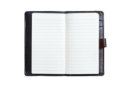 Open blank notebook isolated on white background.
