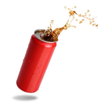 splashing out of a  can isolated on white background.の写真素材