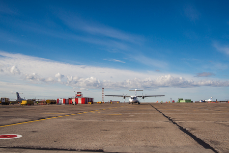 Norilsk, Russia - June 27, 2017: Plane on the runway of Norilsk airportのeditorial素材