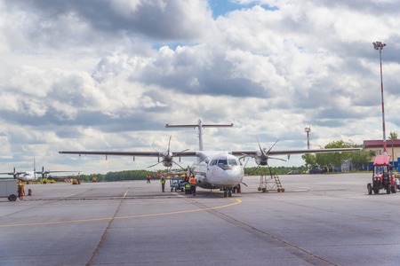 Surgut, Russia - June 27, 2017: Plane on the runway of Surgut airportのeditorial素材