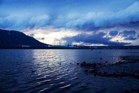 Polluted lake shore in the city of Norilsk.の写真素材