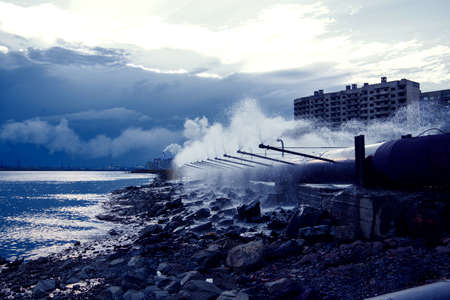 Polluted lake shore in the city of Norilskの写真素材