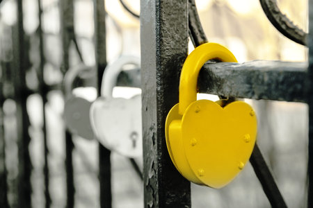 Closed padlock and heart shape as a symbol of eternal love. Concept for valentines dayの写真素材