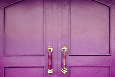 Close-Up Of Closed violet Door. Old violet door. front door entrace.の写真素材