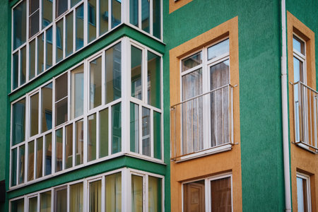 Multi storey building. New modern residential building is ready for living. color house.