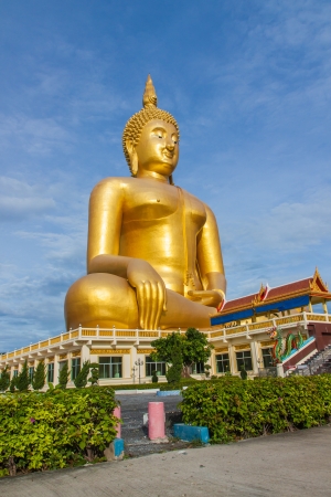 big buddha in temple of thailand in a morning dayの写真素材
