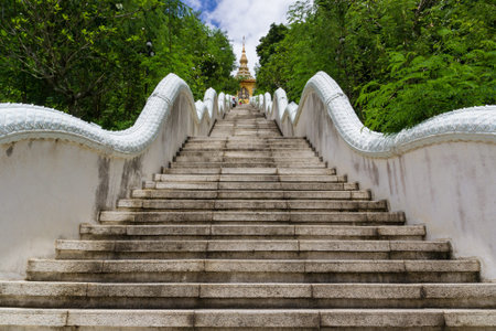 staircase step up to top of hill in thai temple