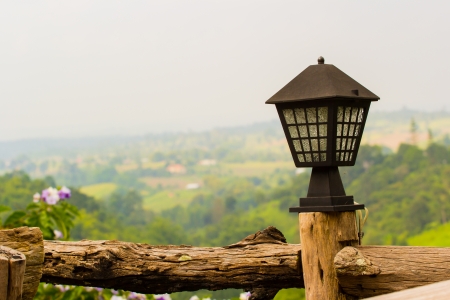 beauty design of garden lamp on post in green parkの写真素材