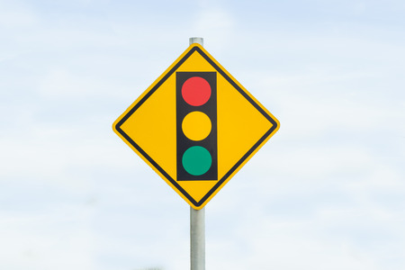 isolation on white of traffic light warning boardの写真素材