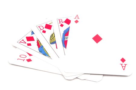 Poker Cards - Royal Flush of Diamonds, isolated on white backgroundの写真素材