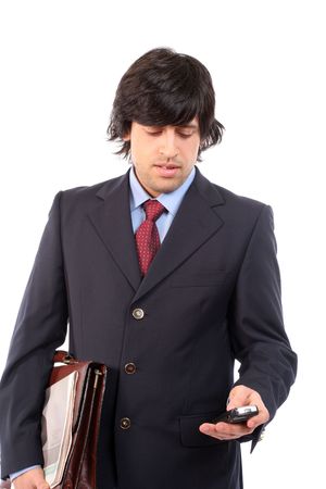 businessman on the phone over a white backgroundの写真素材
