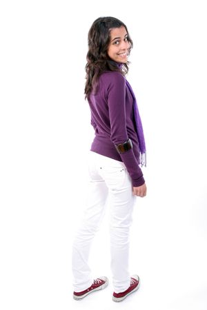 Young beautiful girl posing, isolated in white backgroundの写真素材