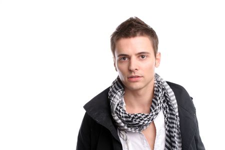 Young casual man posing, isolated in white backgroundの写真素材