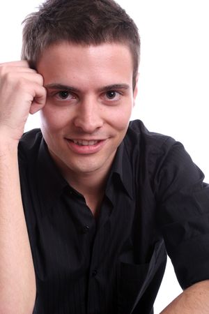 Young casual man posing, isolated in white backgroundの写真素材