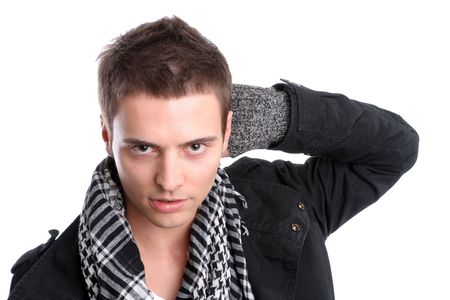 Young casual man posing, isolated in white backgroundの写真素材