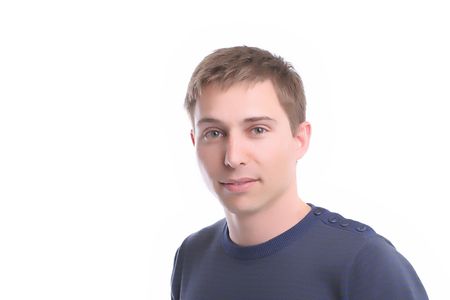 Young casual man posing, isolated in white backgroundの写真素材