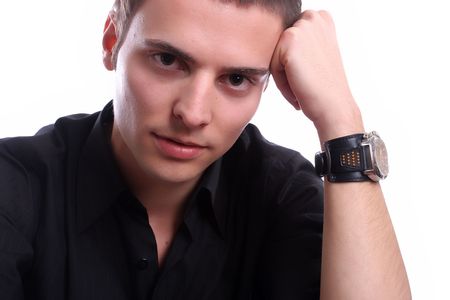 Young casual man posing, isolated in white backgroundの写真素材