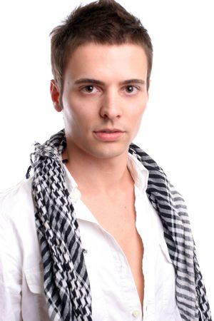 Young casual man posing, isolated in white backgroundの写真素材