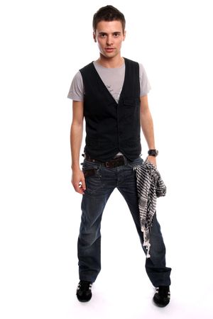 Young Casual man posing, isolated in white backgroundの写真素材