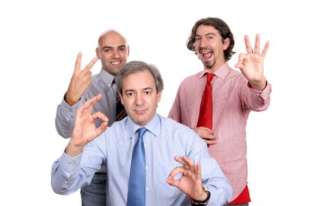 Happy business team, isolated in white backgroundの写真素材